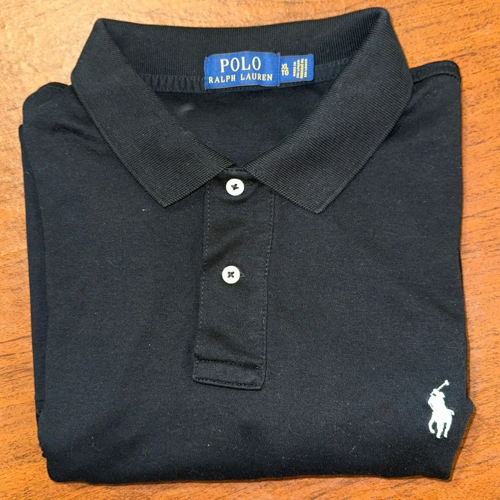 Polo Ralph Lauren Mens XL Black Short Sleeve Polo Shirt White Pony Logo